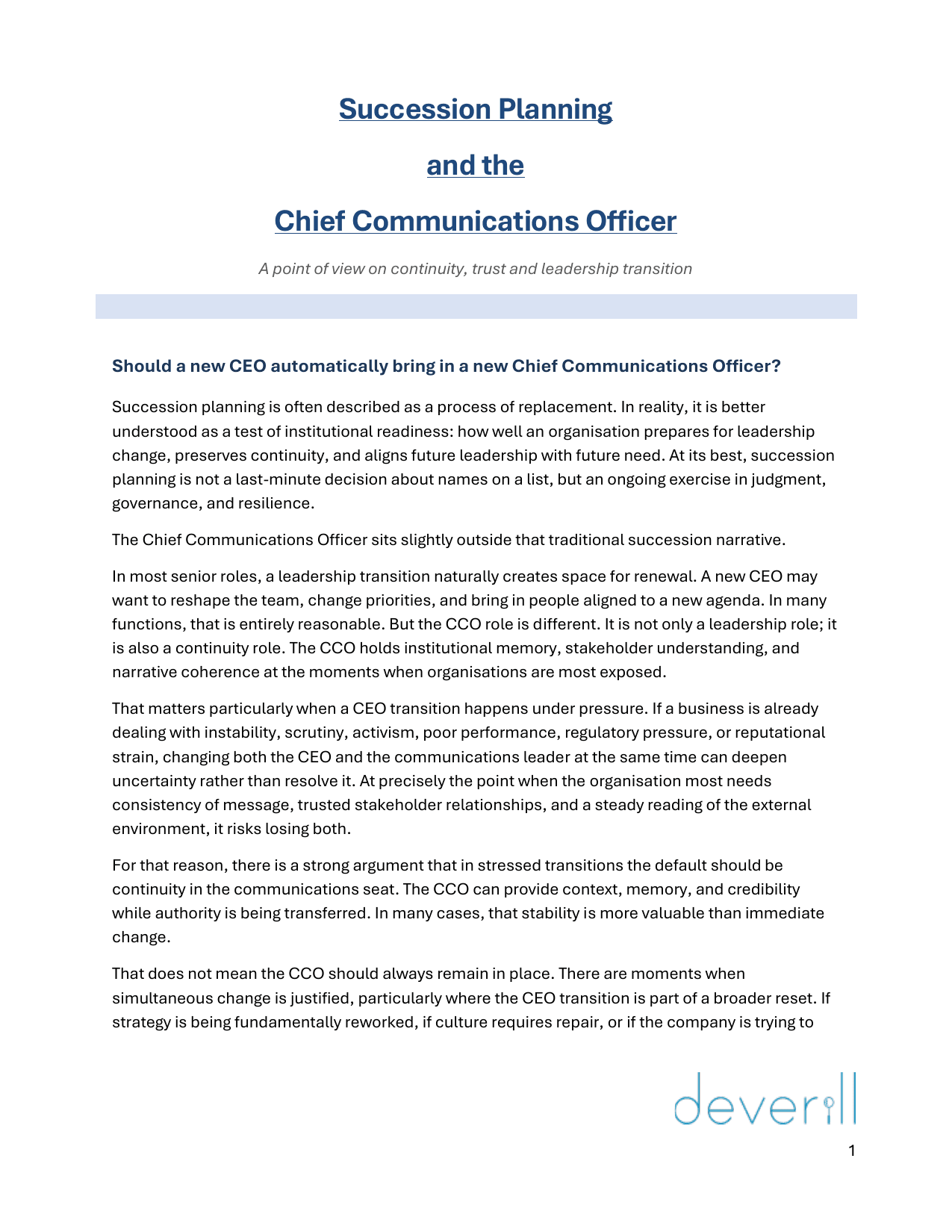 Succession Planning and the Chief Communications Officer cover